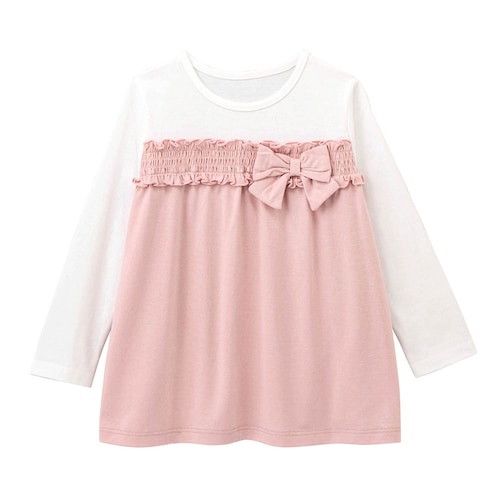 リボンデザイン切替えフレアチュニック 【子供服 長袖】
