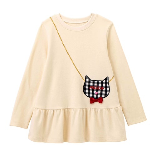 ねこくまポシェット風デザイン裾フリルチュニック 【子供服 長袖】