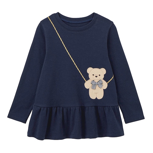 ねこくまポシェット風デザイン裾フリルチュニック 【子供服 長袖】