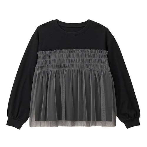 シャーリングギャザーチュールドッキング長袖Ｔシャツ 【子供服】