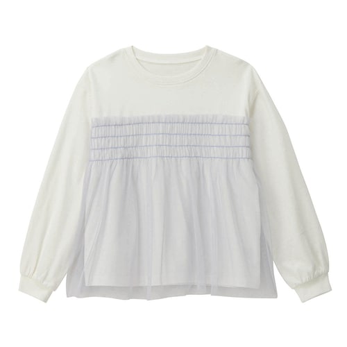シャーリングギャザーチュールドッキング長袖Ｔシャツ 【子供服】