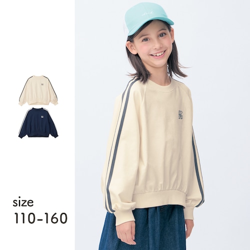 袖ラインロゴ刺繍ライトスウェットプルオーバー 【子供服 長袖】