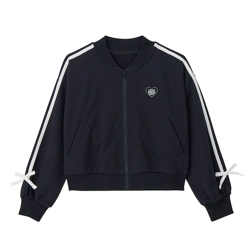 ハートワッペン袖ラインリボンライトスウェットショートブルゾン 【子供服】