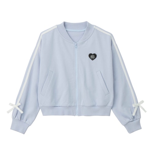 ハートワッペン袖ラインリボンライトスウェットショートブルゾン 【子供服】