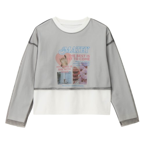 チュールショートＴレイヤード風プリントＴシャツ 【子供服 長袖】