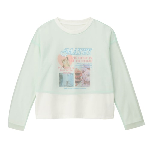 チュールショートＴレイヤード風プリントＴシャツ 【子供服 長袖】