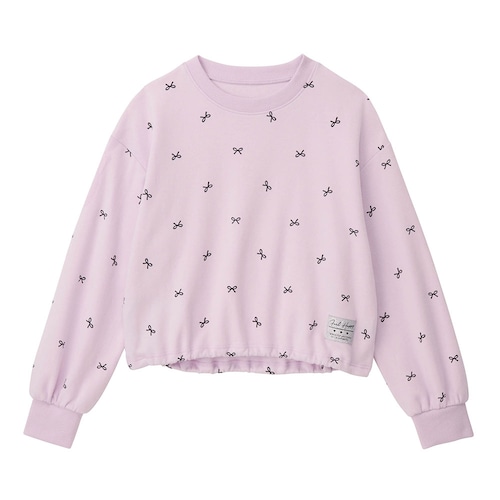 裾ドロストデザインリボン柄プルオーバー 【子供服 長袖】