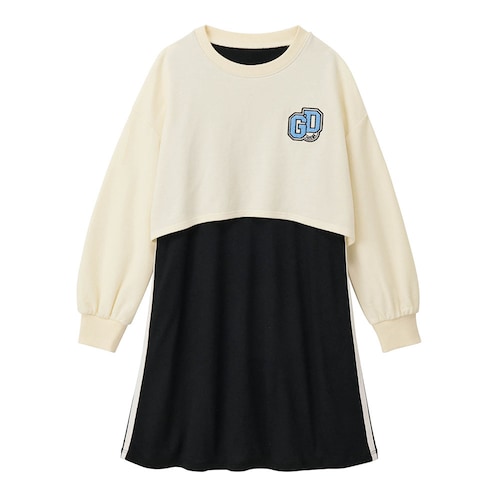 ショート丈トップスレイヤード風サイドラインワンピース 【子供服 長袖】