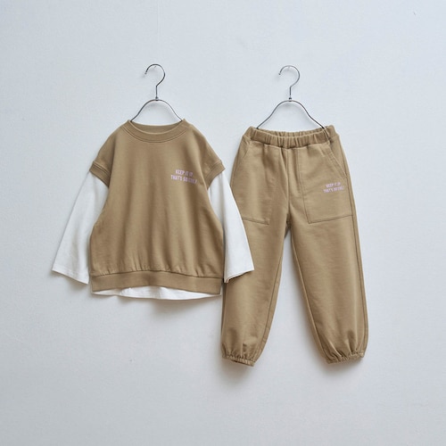 すぐおしゃれベストレイヤードトップス＆ロングパンツセットアップ 【子供服】