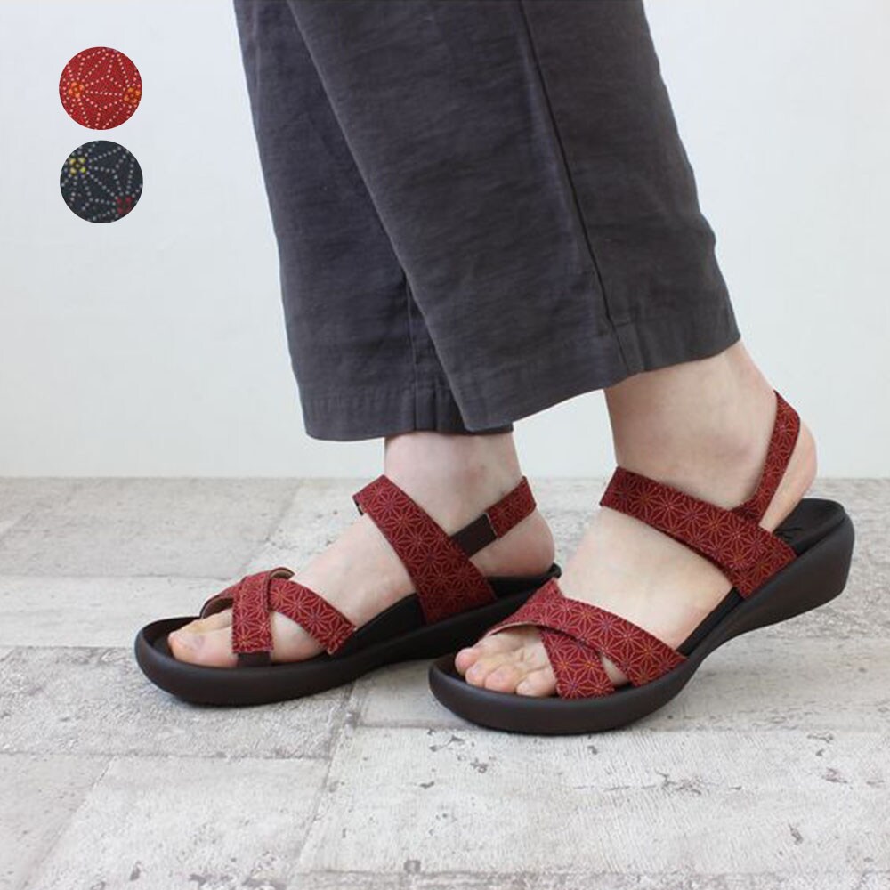 【リゲッタカヌー/RegettaCanoe】和柄風クロスバックストラップミュール[日本製]