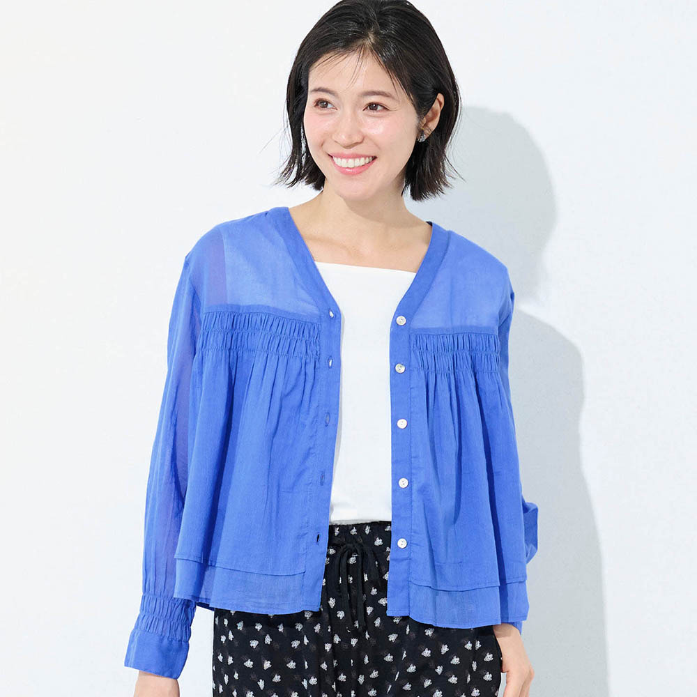 【ベルメゾン】涼やかインド綿シャーリングフレアブラウス