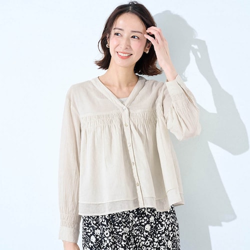 涼やかインド綿シャーリングフレアブラウス