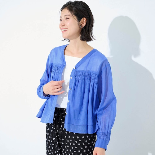 涼やかインド綿シャーリングフレアブラウス