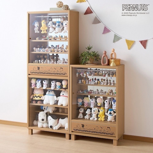 【3/16まで大型送料無料】【ファンと作った】【予約商品】 背面ミラー付きダブル棚板のコレクションキャビネット「スヌーピー」