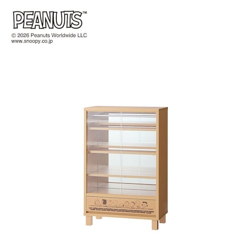 【3/16まで大型送料無料】【ファンと作った】【予約商品】 背面ミラー付きダブル棚板のコレクションキャビネット「スヌーピー」