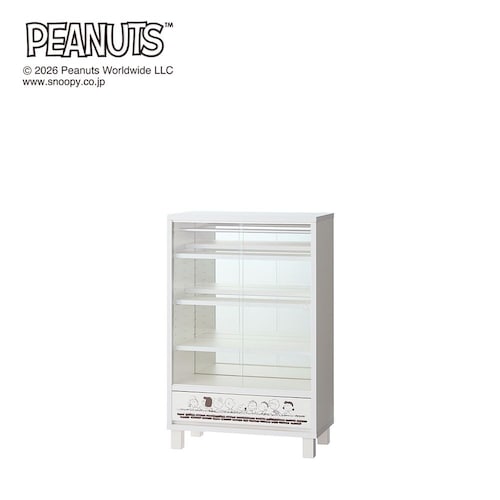 【3/16まで大型送料無料】【ファンと作った】【予約商品】 背面ミラー付きダブル棚板のコレクションキャビネット「スヌーピー」