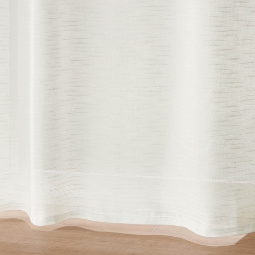 【お買い得な既製サイズ】 ざっくりとしたリネン調生地のボーダーフラットカーテン ＜2枚組＞