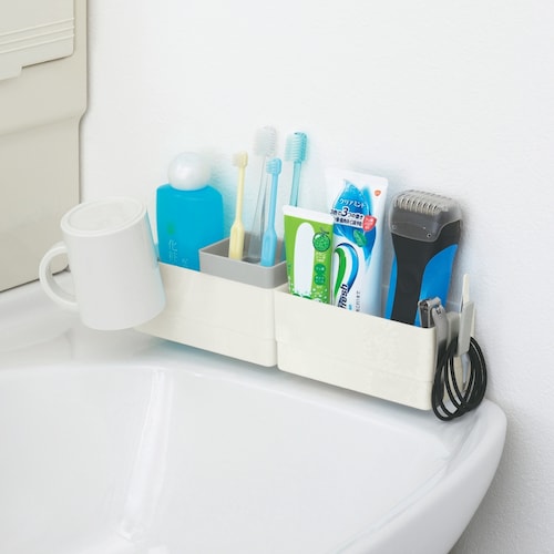 【1回のみお届け】 洗面台すっきり！水ハネカバー＆小物収納ラック