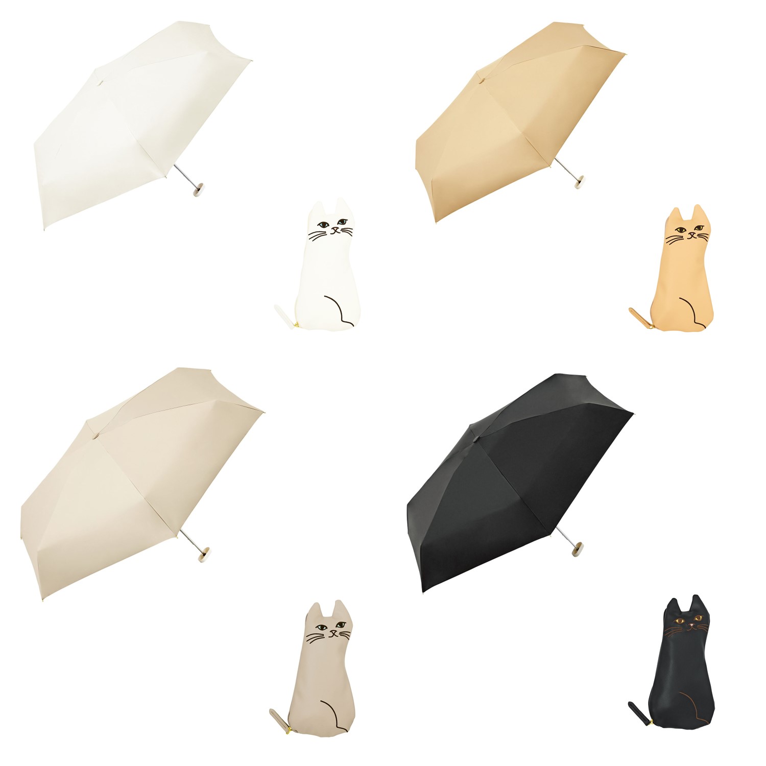 ネコ形ポーチ付き折りたたみ傘【晴雨兼用】 ネコ形ポーチ付き折りたたみ傘【晴雨兼用】