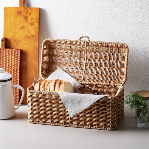 まるで天然素材のような手編みのラタン調ブレッドストッカー 【水に強い樹脂製】