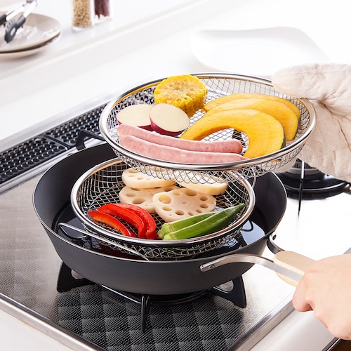 2段で蒸せる 蒸し網用スタンド＆ザルセット