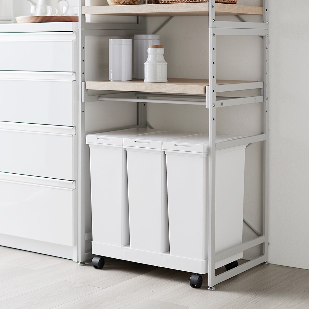 【ベルメゾン】棚下で使える両開きプッシュ3分別ワゴン