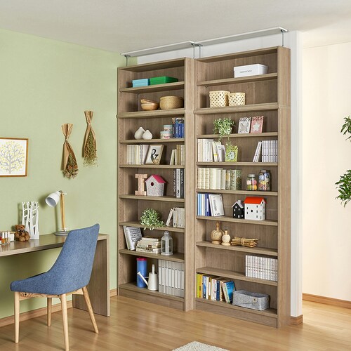 【幅１ｃｍピッチオーダー】１2色展開！頑丈棚板の薄型突っ張りオープンラック・本棚