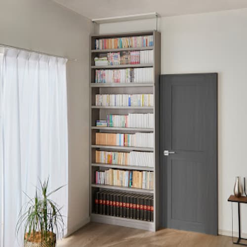 【幅１ｃｍピッチオーダー】１2色展開！頑丈棚板の薄型突っ張りオープンラック・本棚 ＜幅15～90ｃｍ／奥行25cm＞