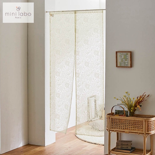 編み柄の美しいのれん／刺繍のようなお花畑 「ミニラボ」