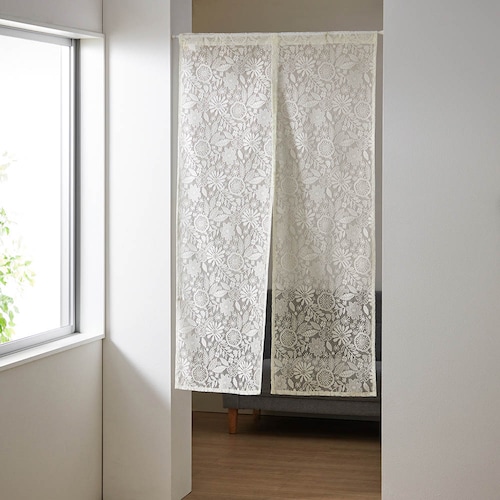 編み柄の美しいのれん／刺繍のようなお花畑 「ミニラボ」