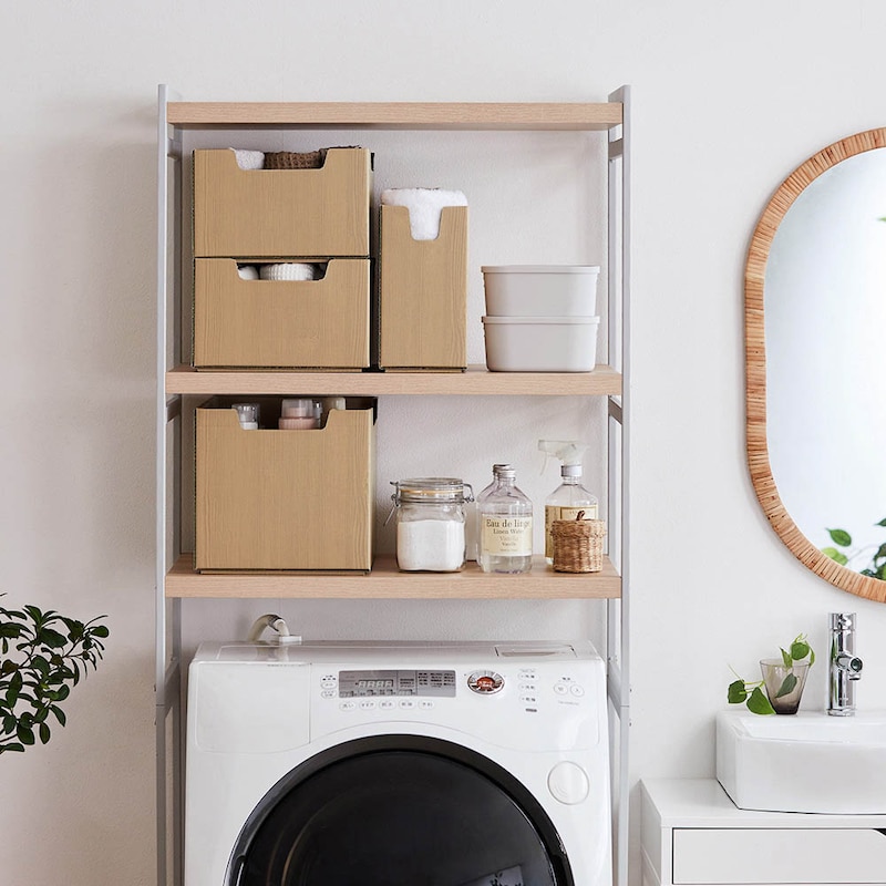 ランドリーのタオル入れや洗剤入れとして