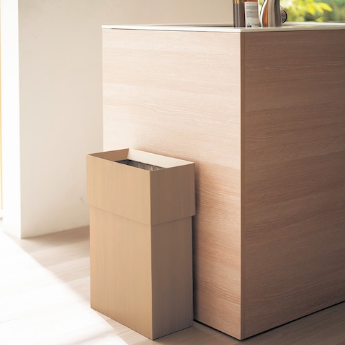 撥水加工でゴミ袋も隠せる木目調角型ゴミ箱