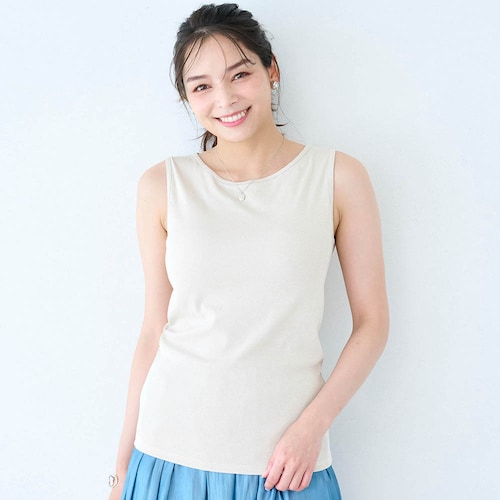 ゆるここカップ付き綿混リブタンク（背中フリー）