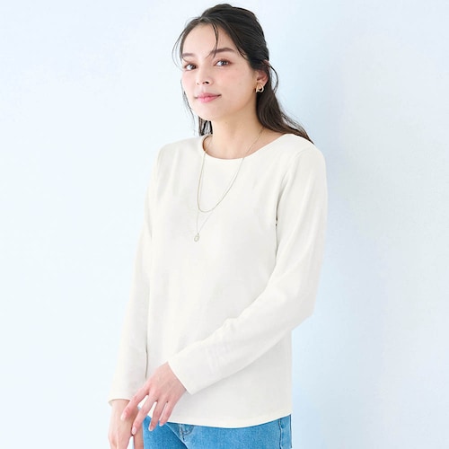 ゆるここカップ付き綿混長袖Tシャツ（背中フリー）