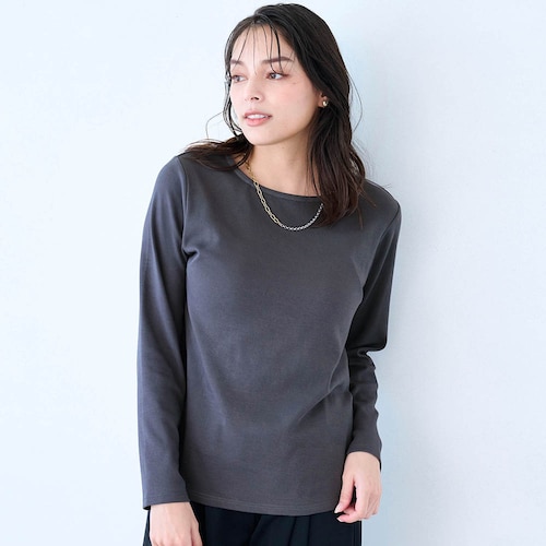 ゆるここカップ付き綿混長袖Tシャツ（背中フリー）