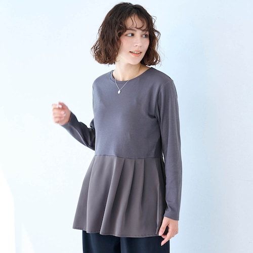 ゆるここカップ付きフレア綿混長袖Tシャツ（背中フリー）