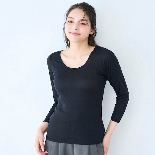 ムレにくい脇二重綿混九分袖インナー