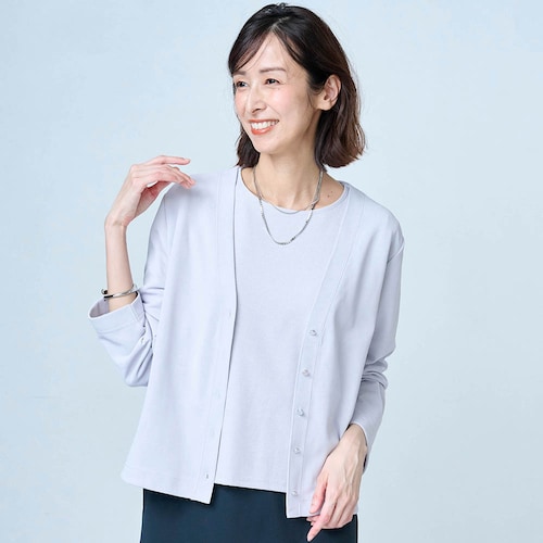 汗悩み全部解決！残暑対策アンサンブル（カーディガン&５分袖カットソー）