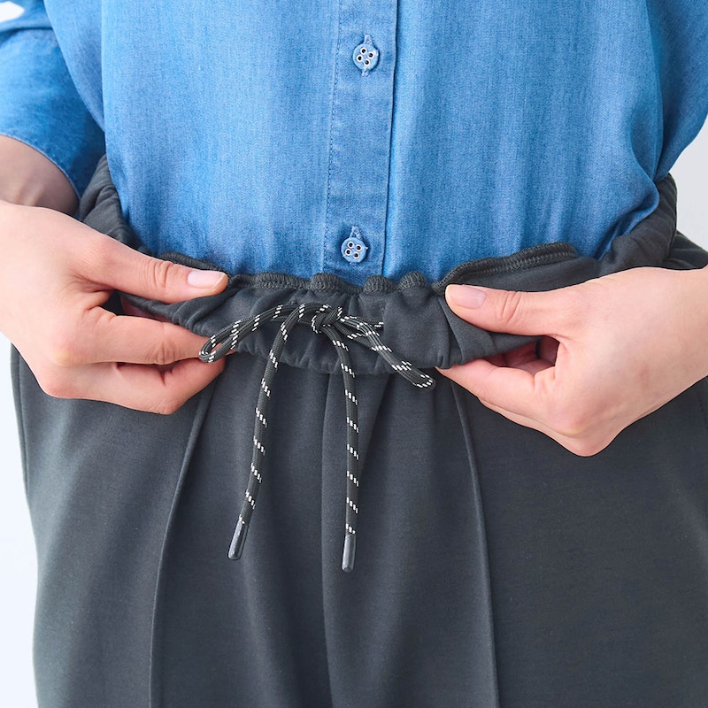 ウエスト総ゴム＋ひもでラクなはき心地