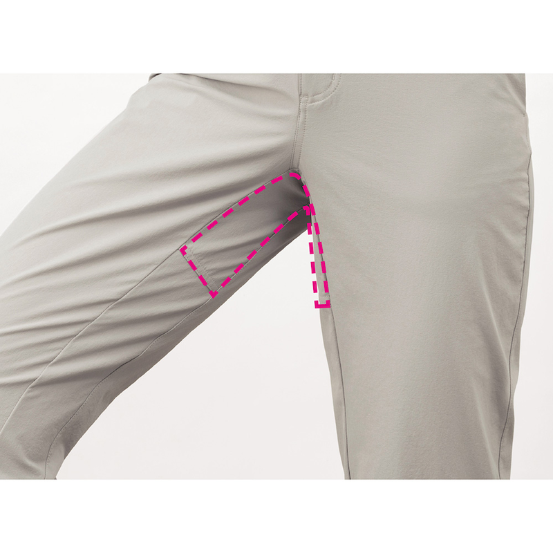 ひし形に縫い合わせた股部のマチ設計で脚上げがラク