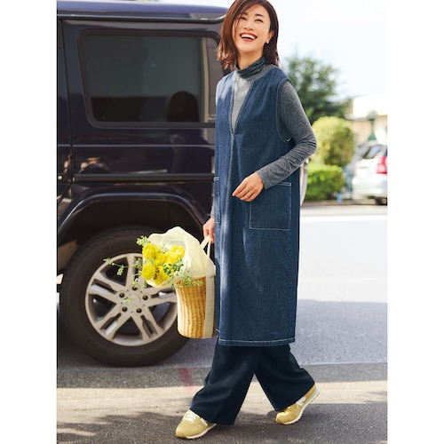 キーネックデニムジャンパースカート