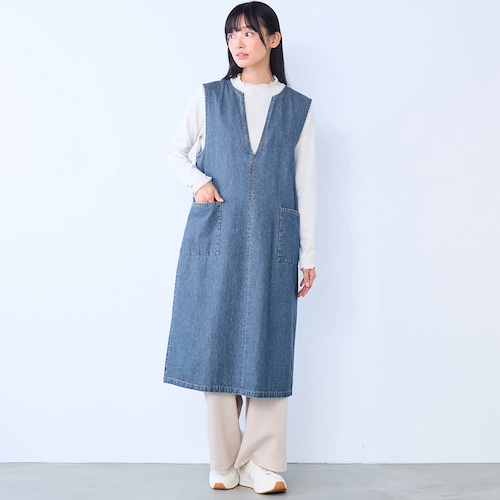 キーネックデニムジャンパースカート