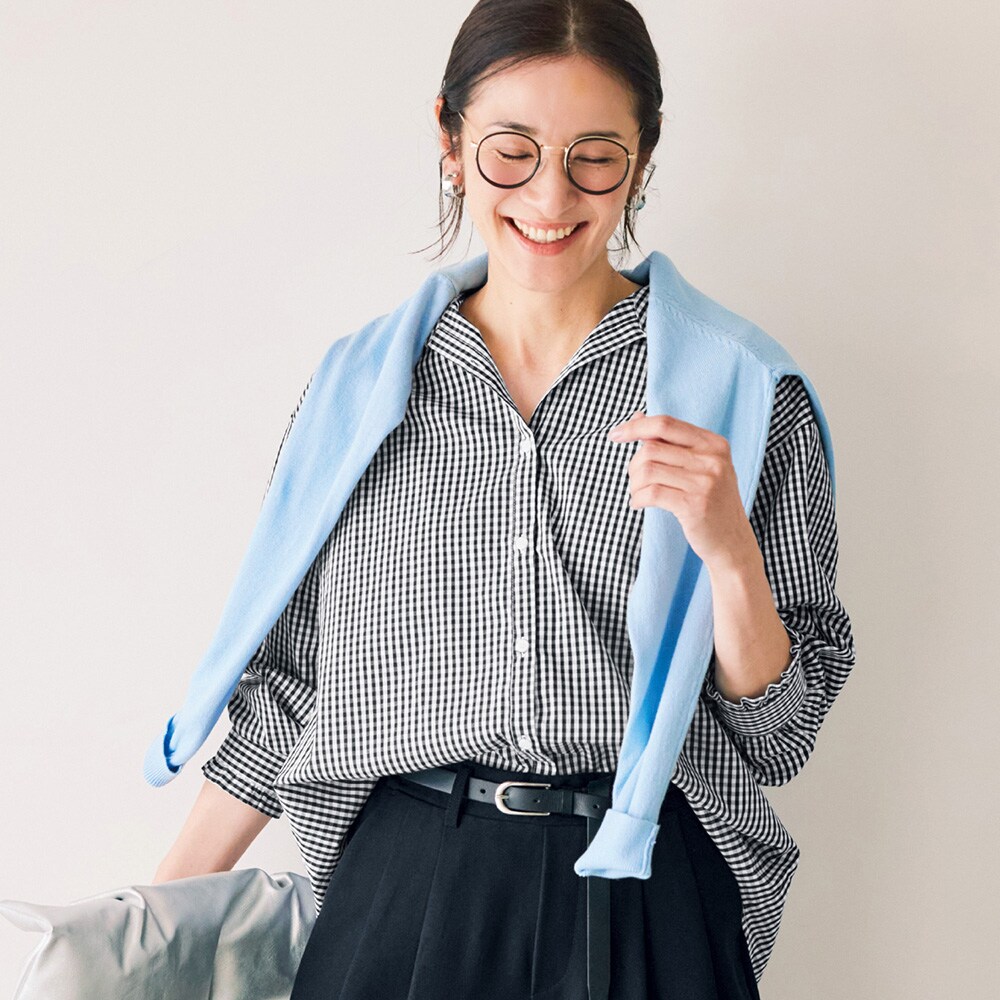 【ベルメゾン】綿素材のプチフリル長袖シャツ