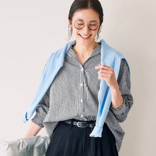 綿素材のプチフリル長袖シャツ