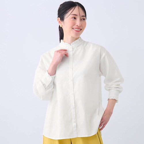綿素材のプチフリル長袖シャツ