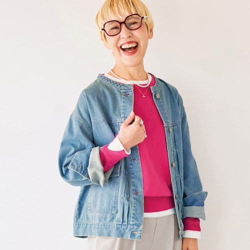 ノーカラーデニムジャケット