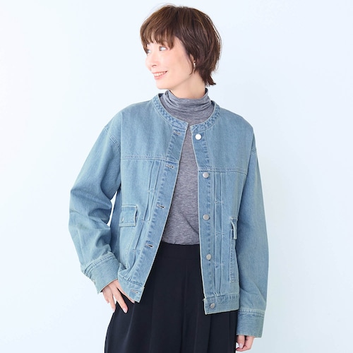 ノーカラーデニムジャケット