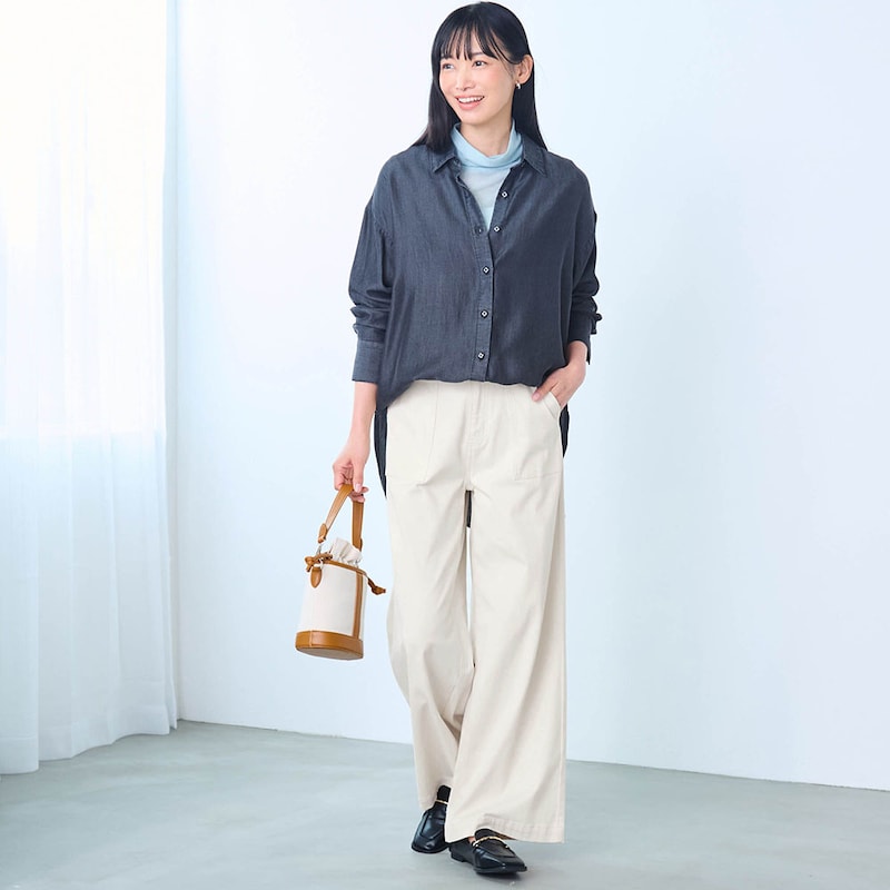 モデル身長164cm／M　※写真は撮影用のため股下＋3cmになります。