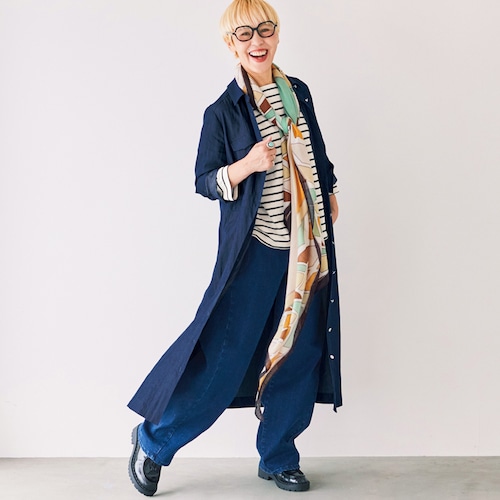 仕立てが丁寧な大人の上品デニム調ワンピース