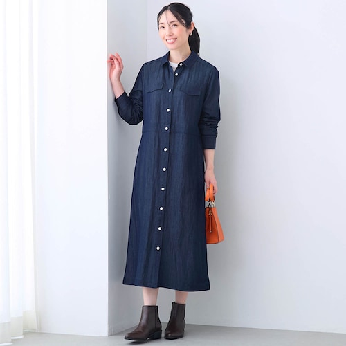 仕立てが丁寧な大人の上品デニム調ワンピース